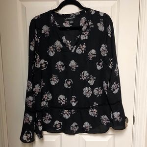 Black Floral Chiffon Peplum
